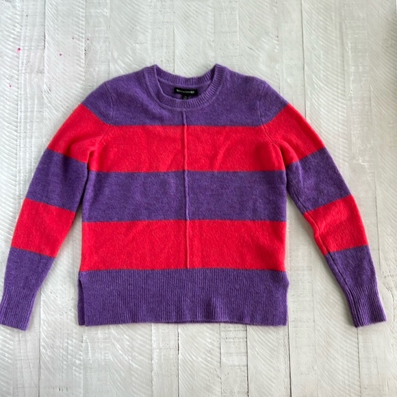 Banana Republic Sweaters - Banana Republic Pink/Red & Purple striped Merino Wool blend crew sweater NWT XS